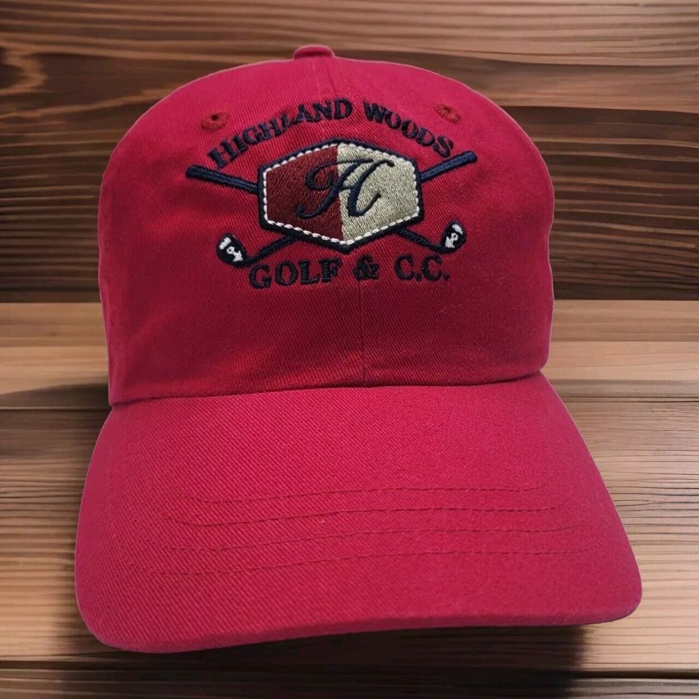 Highland Woods Golf & Country‎ Club Hat Red Adjustable Unstructered Dad Cap